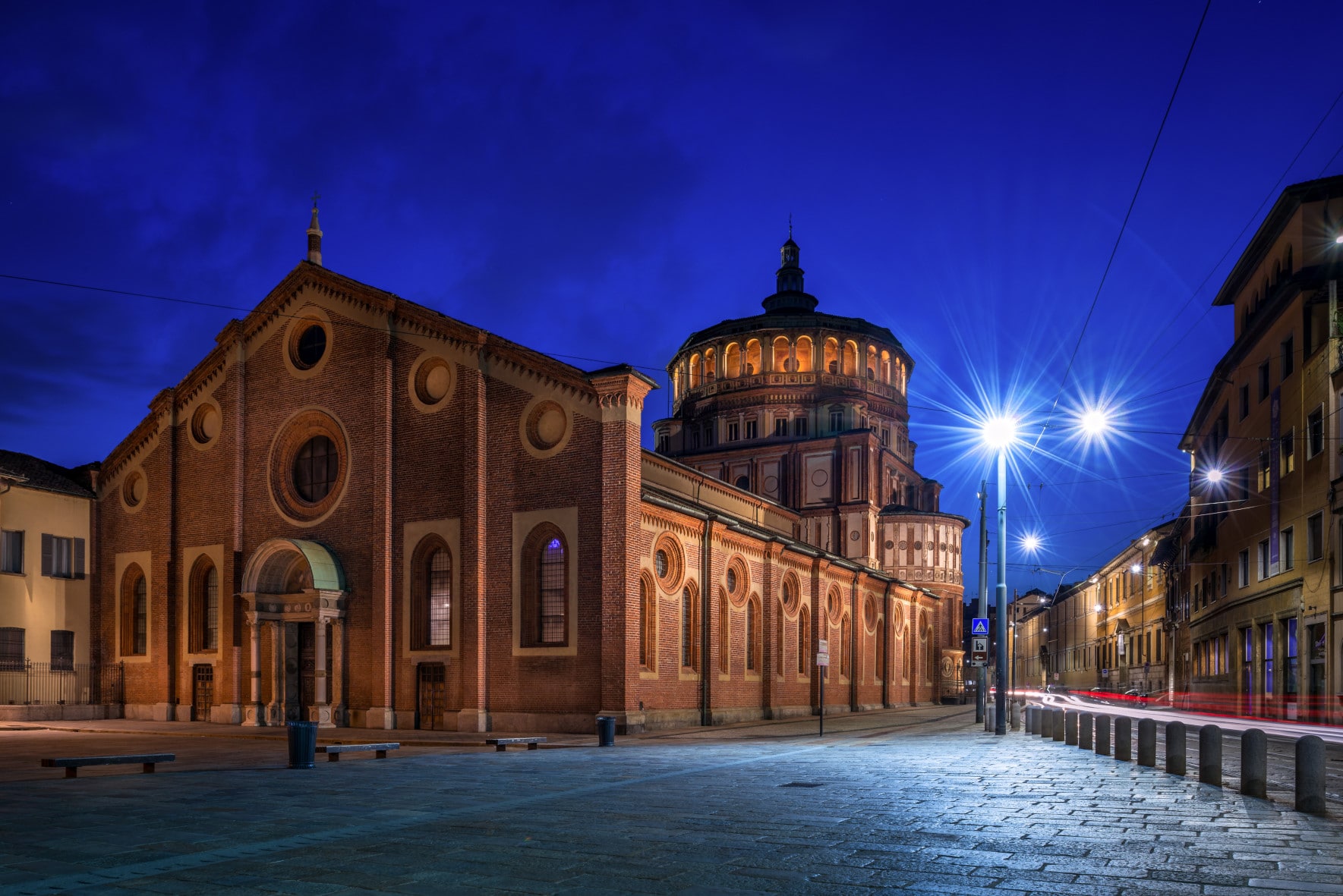 Santa Maria delle Grazie church at evening, Milan, Italy
