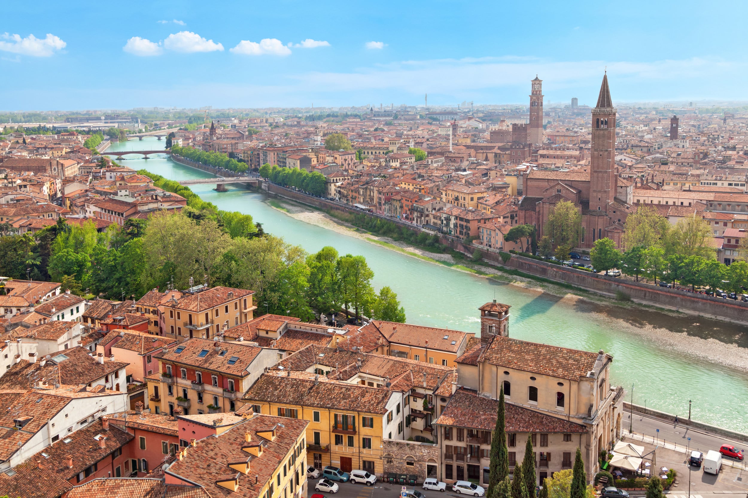 Aerial view on Verona and Adige river