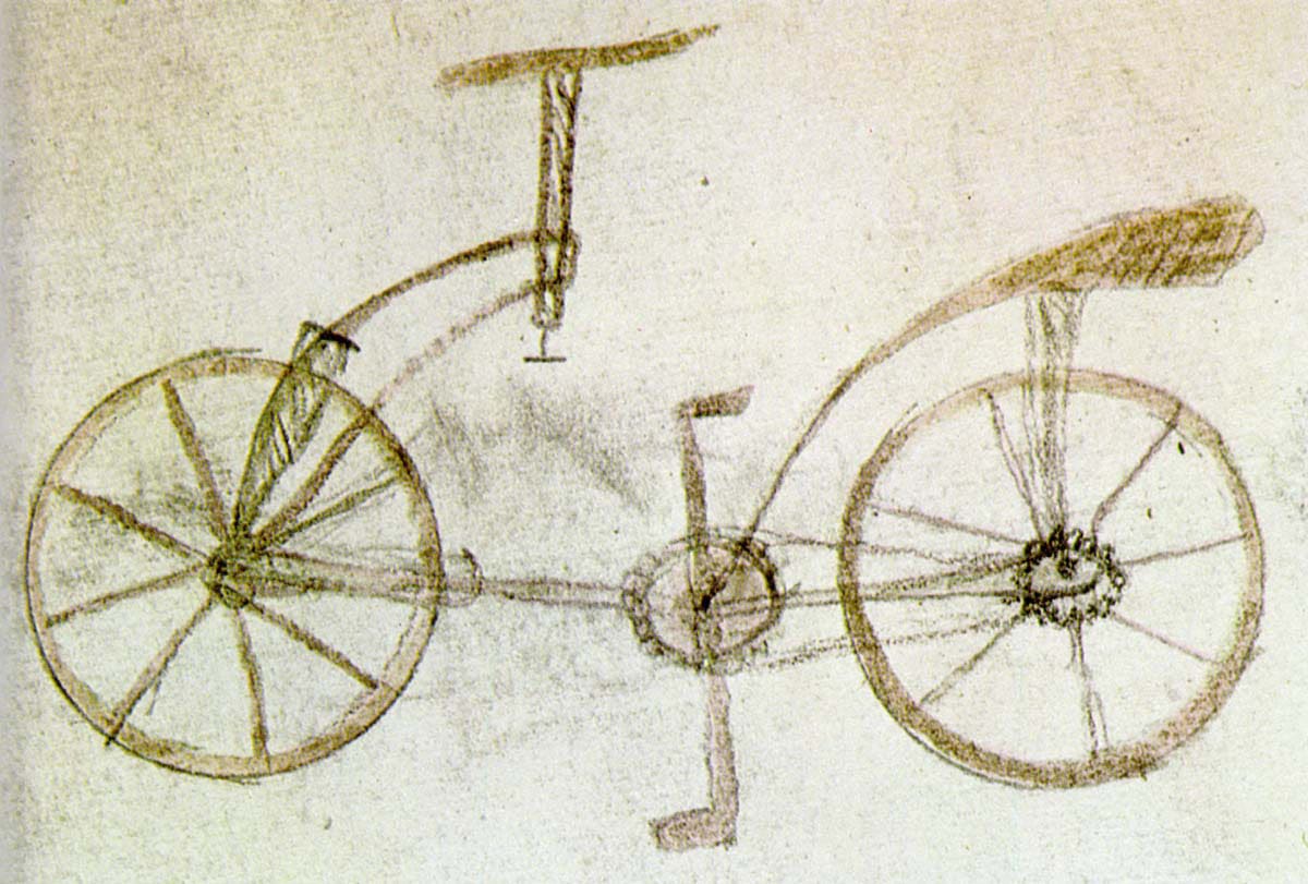 Bicycle sketch in Leonardo's Codex Atlanticus, 1493