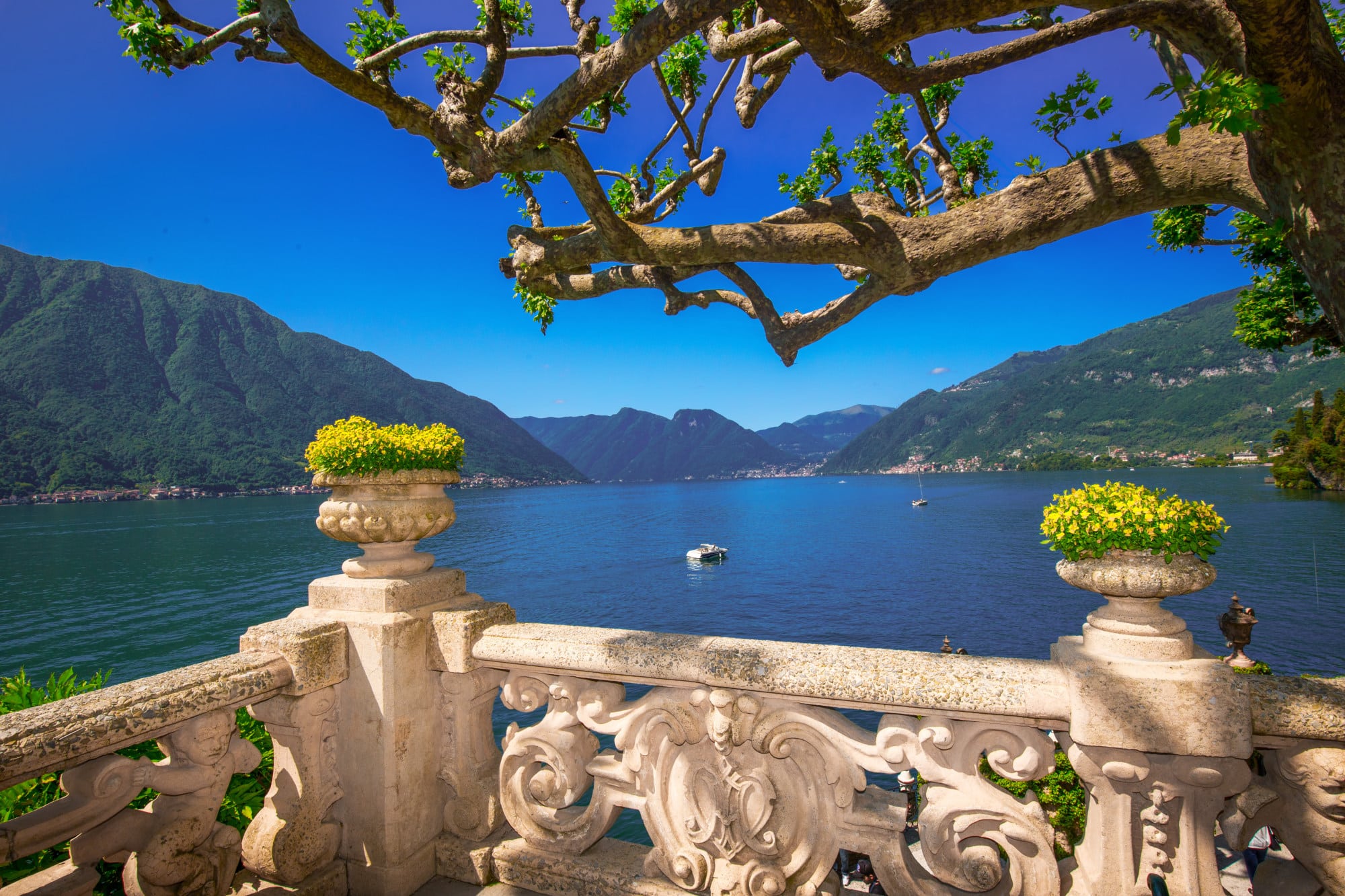 Beautiful view to lake Como from Villa Balbianello, Italy